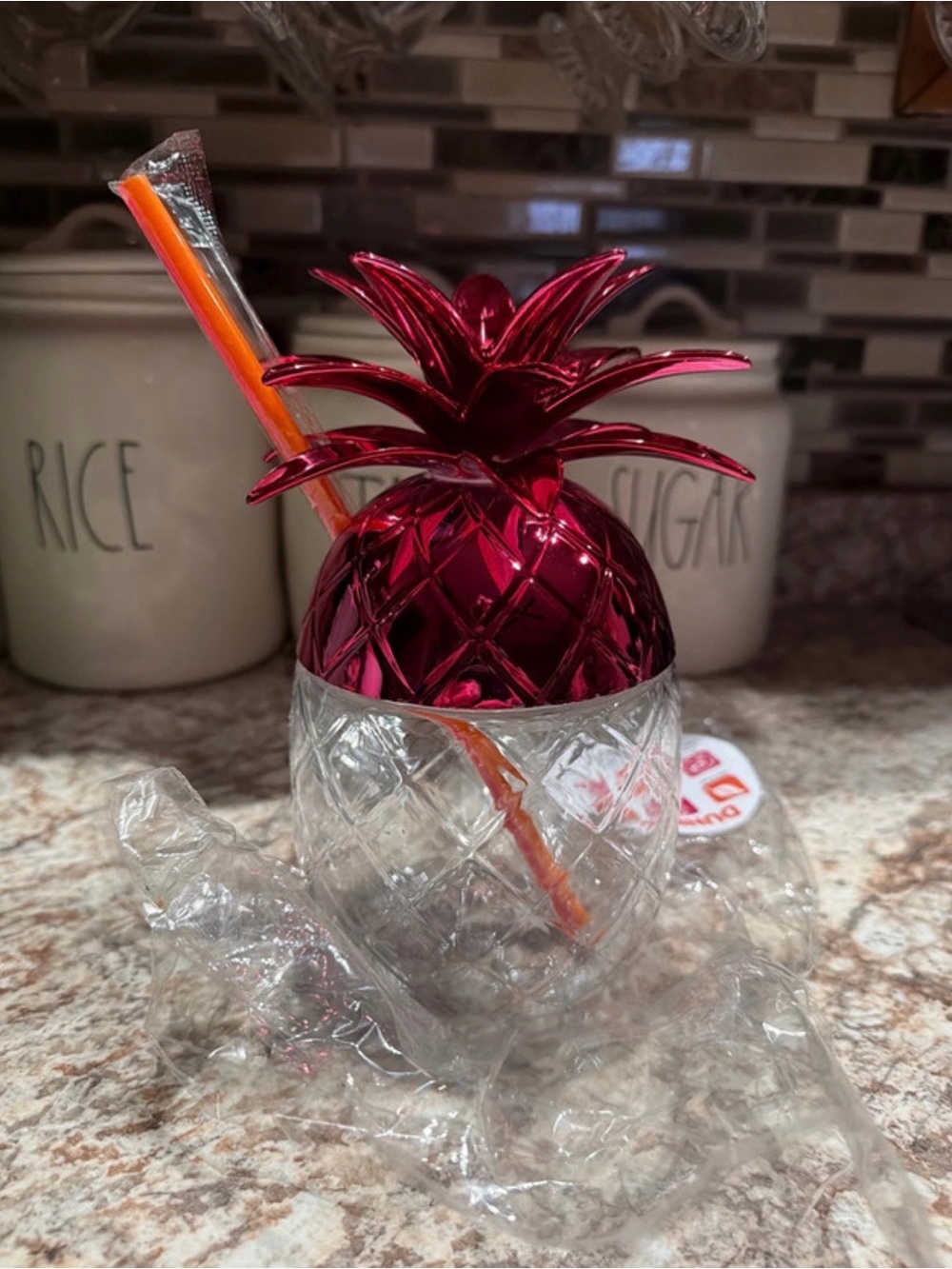 Brand New Dunkin Metallic Pink Pineapple Tumbler with Straw
